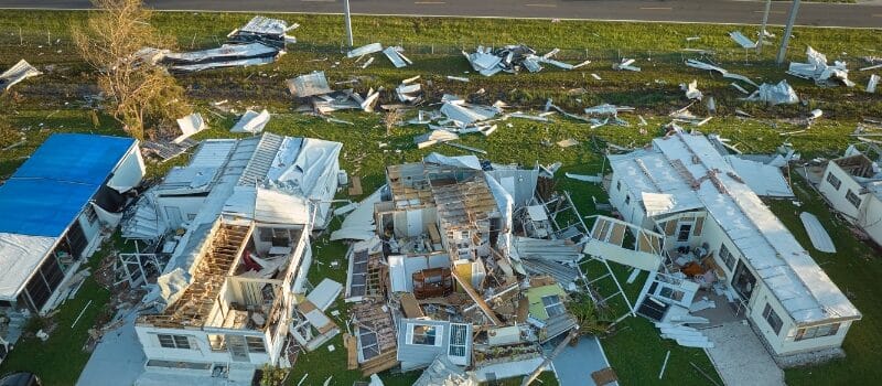 Destroyed homes after a hurricane