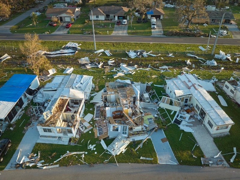 Destroyed homes after a hurricane