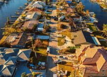aerial view of damaged homes after hurricane ian