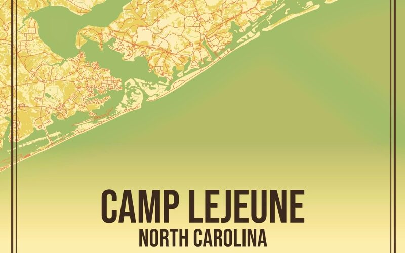 Retro US city map of Camp Lejeune, North Carolina. Vintage street map.