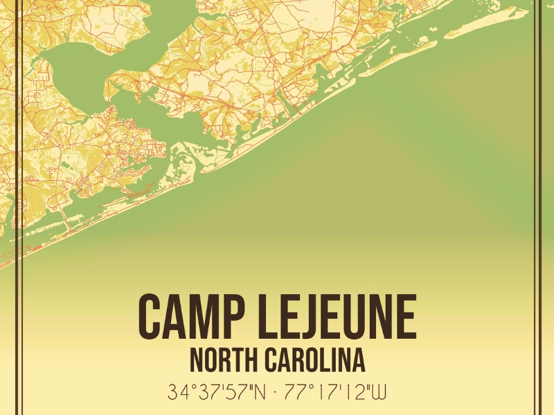 Retro US city map of Camp Lejeune, North Carolina. Vintage street map.