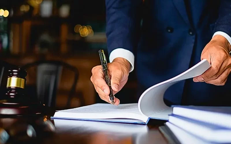 Close up lawyer businessman working or reading lawbook in office workplace. When to Get a Personal Injury Lawyer