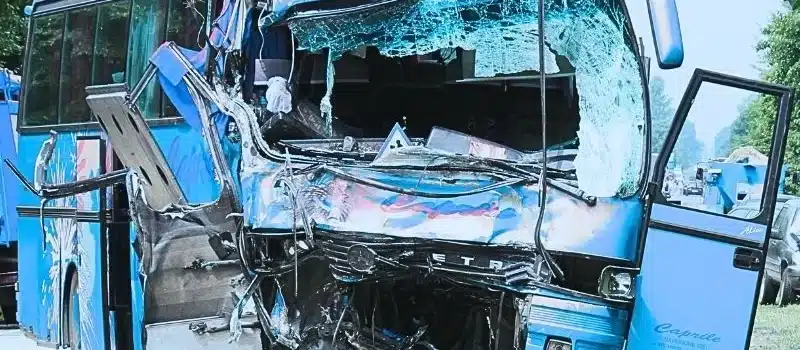 Bus crash on the road. what happens if a bus hits your car