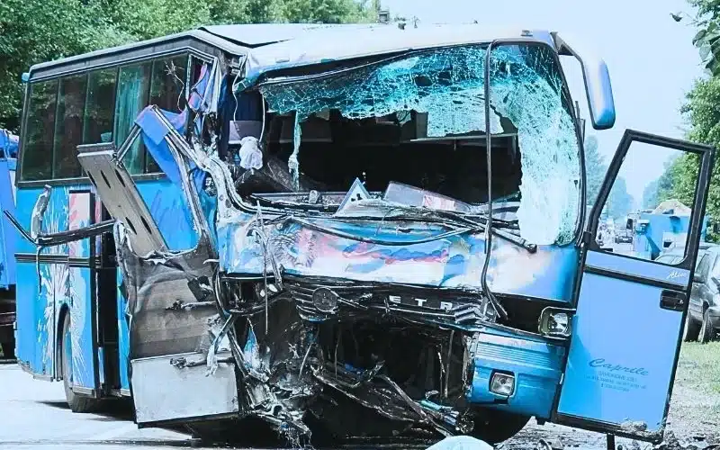 Bus crash on the road. what happens if a bus hits your car