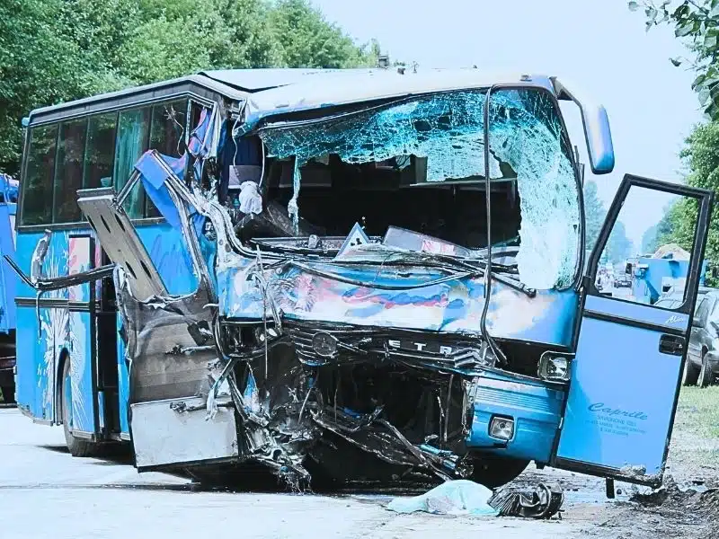 Bus crash on the road. what happens if a bus hits your car