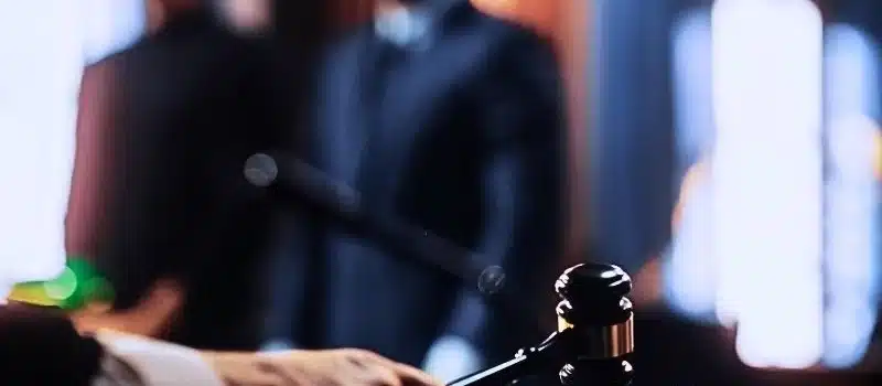Cinematic Court of Law and Justice Trial.