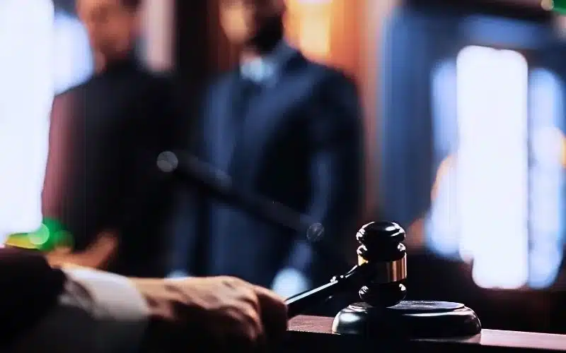 Cinematic Court of Law and Justice Trial.