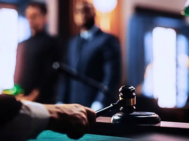 Cinematic Court of Law and Justice Trial.